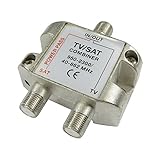 Ex-Pro 2 in 1 Satellite TV Aerial Signal Cable Combiner Mixer Y Splitter Diplexer SAT VHF UHF F Fype, for Freeview Cable TV