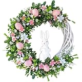 40cm Easter Wreath for Front Door,Easter Decorating Rattan Circle Wreaths Ornaments Cute Bunny Shape Decorations,Handmade Rattan Bunny Rabbit Wreath Pendant Easter Decorations Gifts