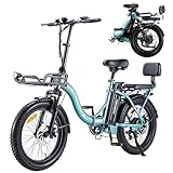 TWOFISH Electric Bike for Adults, 20"*3.0" Fat Tire Folding Electric Bicycle with 36V 17.8AH Removable Battery 7 Speed 25km/h 80-100km Range Disc Brake IP54 Waterproof, TF-2 (Blue)