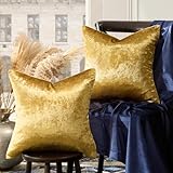 GIGIZAZA 45x45 Cushion Covers Set of 2,Velvet Gold Throw Pillow Covers Decorative Modern Square Luxury Solid Cushion Cases for Bedroom Couch Sofa Pillow Cases