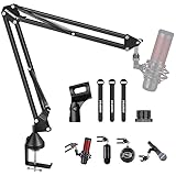 Microphone Boom Arm,Aokeo AK-35 Desk Adjustable Compact Mic Suspension Boom Scissor Arm Stand For Blue Yeti,Snowball iCE, HyperX QuadCast,SoloCast,Elgato Wave,Etc