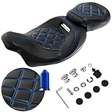 FOVPLUE Two-up Seat, Low-Profile Driver Passenger Pillion Seat for Harley Touring CVO Road Glide Road King Street Glide Electra Glide Ultra Limited FLHTKSE FLHTCUSE5 2009-2024, Double Blue Stitching