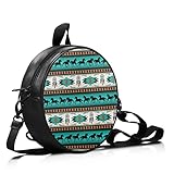 SCRAWLGOD Womens Round Satchel Bag Navajo Horse Native American Print Fashion PU Leather Purse Tote Circle Small Handbag