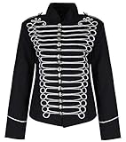 Ro Rox Women’s Napoleon Military Drummer Parade Jacket Steampunk Military Jacket, Black & Silver, 3XL