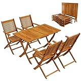 CASARIA® Sydney Wooden Garden Dining Table and Chairs Set | 4 Seater | FSC®-Certified Acacia Wood | Chairs with Armrests | 5 Piece | Foldable Wood Garden Outdoor Furniture Set