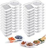 KHAOP Reusable Snack Pack Containers - Double Compartment Snack Containers, Portable Thickened and Reusable Snacks Packs, 2 Compartment Hinged Lid Clear Plastic Portion Cups (20pack)
