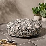 OHS Outdoor Cushion Leaf Print Filled Cushion, Soft Comfy Round Seat Pad Outdoor Waterproof Cushions For Garden Living Room Patio, Monochrome - 60cm