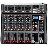 Depusheng DA8 Professional DJ Mixer Sound Board Console 8 Channel Desk System Interface Digital USB MP3 Input 48V Phantom Power Stereo DJ Studio FX Steel Chassis Bluetooth USB Audio Mixer for PC