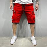 Summer Quick-Drying Shorts Men'S Jogging Short Pants Casual Fitness Streetwear Men Multi-Pocket Sport Casual Hip Cargo Shorts M Red