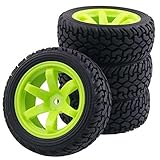 KEEDA 75mm Rubber Tyres and Wheels for 1/10 RC On Road Car 1/16 RC Rally Car HSP 94123 HPI Kyosho Tamiya (Black & Green)