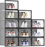 HOMIDEC Shoe Storage Box,12 pcs Stackable Shoe Boxes Clear Plastic Shoe Organizer Shoe Containers with Lids for Women/Men Fit UK 9.5,BLACK