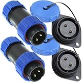 Xiatiaosann SP21 2Pin Panel Mount 21mm Connector, Waterproof IP68 Circular Cable 12V 30A Connector Plug Socket for BLUETTI DC Output (4 Pack, Plug Male & Socket Female)