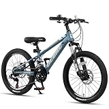 Glerc Skyline kids mountain bike for boys girls, 20 inch bike for 6 7 8 9 10 11 12 years teenagers, 3 or 7 speed bike with front suspension & disc brakes & sturdy frame，Blue