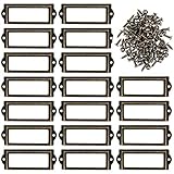 Kyrio 30Pcs Metal Label Holders Furniture Drawer Cabinet Card Holder Tag Name Plate Label Frames with Screws for Office Library Bookshelf Shelves Bronze (L-3.26 X 1.3" / 83 X 33mm)