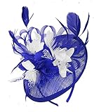 Caprilite Royal Blue and White Sinamay Disc Saucer Fascinator Hat for Women Weddings Headband