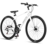 AVASTA Adults Road Bike 700C Wheels, 21 Speed Gears Bicycle with Rigid Fork & Dual Disc Brake for Men Women, 44cm, White