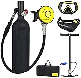 Diving Tanks Scuba Diving Tank Equipment Portable ,1L Mini Diving Oxygen Tank Underwater Respirator High Pressure Air Pump Scuba Diving Cylinder Snorkeling Dive Equipment Kit with Inflator,Black