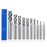 ASNOMY 10pcs 4-Flute End Mill Set, Metric CNC Milling Cutter Drill Bits Router Bits Cutter Tool Set for Wood Aluminum Steel Titanium, Straight Shank 0.08" - 0.47"