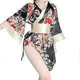 Women Sexy Kimono Robe Short Dressing Gown Silk Satin Japanese Kimono Robe Ladies Girl Floral Spa Bathrobe Yukata Nightwear Sleepwear Nightgown Home Pajamas Bridesmaid Party Robe With Lingerie & Belt