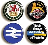 4 x"BRITISH RAIL" RAILWAYS RETRO LOGO BADGES BUTTONS PINS (1inch/25mm diameter)