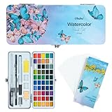 Ohuhu Watercolour Travel Paint Set, 50 Colours Portable Watercolour Paints with Watercolour Papers, Brush Pen, Acrylic Pen, Pencil and Accessories, Non-toxic for Artists Adults Beginners Gift Idea