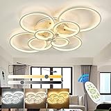 XEMQENER Dimmable LED Ceiling Light with Remote Control, Flush Mount Lighting Fixture with 8 White Rings, Chandeliers for Living Room, Bedroom and Dinning Room(2800-6000K)