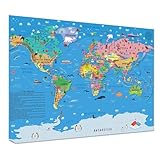 Children’s World Map Poster for Wall – Large A1 Illustrated World Map for Kids Globe Atlas Wallchart