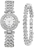 Luxury Quartz Chain Bracelet Watches Women Crystal Diamonds Dress Female Waterproof Wristwatch, Silver,