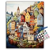 Paint by Numbers for Adults - Countryside Adult Paint by Numbers Kits on Canvas without Frame, DIY Village Landscape Acrylic Oil Painting by Number for Adults, Perfect for Gift Home Decor (16x20 inch)