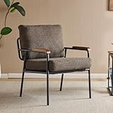Bonnlo Accent chair, Mid-Century Metal Frame Armchair, Occasional Reading Chair with Coushions and Wooden Armrest, Armchairs for Living Room, Bedroom, Dining Room, Brown