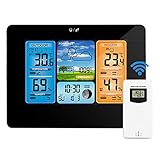 Powcan Weather Stations Wireless Indoor Outdoor with Alert and Temperature/Humidity/Barometric/Forecast/Moon Phase/Alarm Clock, LCD Digital Weather Station with Outdoor Sensor for Home Office (Black)