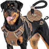 Haapaw Heavy Duty Tactical Dog Harness for Large Dogs, No Pull Adjustable Pet Harness Reflective Service Training Easy Control Pet Vest Military Working Dog Harnesses- Large, Brown