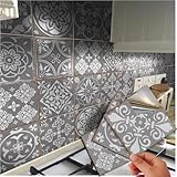 72 Grey Tile Stickers Victorian Moroccan Mosaic Tile Transfers for 6x6inch 15x15cm Kitchen Bathroom Stick On Wall Peel N Stick Decals Shabby Chic Vintage Style (72 Individual Stickers)