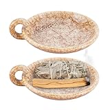 NBEADS 2 Pcs Porcelain Candle Holder, Sage Holder for Burning Flat Round Plate Candle Tray Decorative Candlestick Holder with Handle for Wedding Home Spa Incense Decor, Camel, 12.5x14.5x5cm