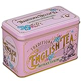 New English Teas Vintage Victorian Tea Tin in Pink with 40 English Breakfast 1869 Blend Teabags