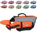 VIVAGLORY Front Float Dog Life Jacket, Dog Buoyancy Aid for Swimming & Boating, Life Vest with Chin Float & Handle, Ripstop & Buoyancy for Doggy, XXS, Bright Orange