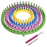 igadgitz home U6988 - Circular Knitting Loom, Wool Weaving Kit (4 Sizes - 14 cm | 19 cm | 24 cm | 29 cm) with Knitting Needle and Hook, Multicoloured