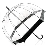 DOME SEE THRU WEDDING UMBRELLA CLEAR WITH BLACK TRIM & HANDLE & DEEPEST DOME FOR PROTECTION.