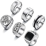 LOLIAS 6 Pcs Stainless Steel Men Rings Silver Matte Finish Polished Signet Rings Band Rings Bottle Opener Rings Celtic Knot Vintage Fidget Ring Engagement Promise Wedding Band Rings