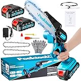 Mini Chainsaw-6 Inch Brushless Motor Cordless Chainsaw with 4000mAh Battery & 2 Chains, Light Weight Battery Chain Saw Electric, Small Chain Saw with Safety Lock and Strong Motor for Tree Trimming