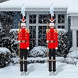 GlikCeil 2 Pcs 6ft Large Metal Christmas Nutcracker Outdoor Decoration Xmas Nutcracker Yard Signs Christmas Tall Metal Soldier Stakes Ornament for Xmas Holiday Garden Lawn Porch Pathway(Red)