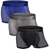 Zueauns Mens Mesh Boxers Ice Silk Underwear Cooling Breathable Transparency Trunks Sexy Boxer Shorts Multipack