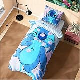 Disney Stitch Duvet Cover and Pillowcase Set Kids Teens Bedding Bedroom Accessories - Single or Double (Blue Stitch Single)