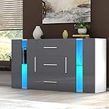 Panana 2 Doors 3 Drawers Sideboard Cupboard Unit Cabinet RGB LED lighted Storage (Gray)