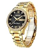 OLEVS Mens Watches Diamond Gold Dress Luxury Stainless Steel Waterproof Quartz Fashion Wrist Watches for Men with Date