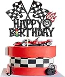 SYKYCTCY 1 Pack Racing Car Cake Topper Happy Birthday Race Car Checkered Flag Cupcake Picks Boys Girls' Birthday Racing Sports Cupcake Decorations Baby Shower Birthday Party Supplies