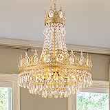 TOCHIC Gold Chandelier French Empire Crystal Chandeliers 6-Light Modern Luxury Ceiling Light Fixture for Dining Living Room, Bedroom, Kitchen Island, Bathroom, Foyer, 19" W x 23" H