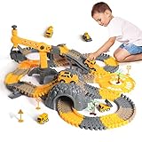 tumama Race Tracks Set Construction Vehicles Flexible Trains Tracks With Magic Electric cars, Toy Cars Set for 2 3 4 5 6 7 Years Old Child Kids Boys and Girls Road Race Playset Christmas Birthday Gift