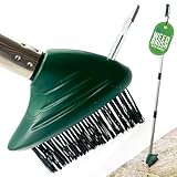 Angled Weed Remover Tool Brush Long Handle with Built-In Weed Scraper Tool, Moss Remover Patio Brush, Metal Bristles for Removing Moss, Ideal for Garden, Driveway, and Block Paving Patio Cleaner
