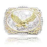 KOORASY Western Belt Buckle for Men, Big Belt Buckles Engraved Golden Soaring Eagle, Large Belt Buckle for Cowboy Rodeo, Silver, Large